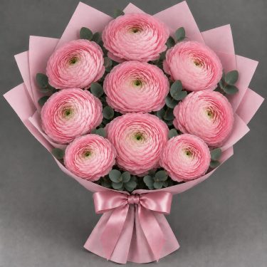 Букет из 9 розовых ранункулюсов